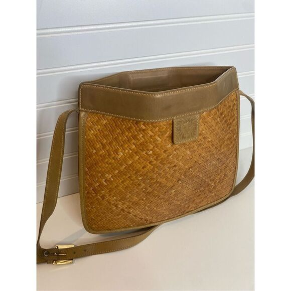 Anne Klein for Calderon New Shoulder Bag/Purse Straw Basket Weave With Tan Leath - Picture 1 of 14